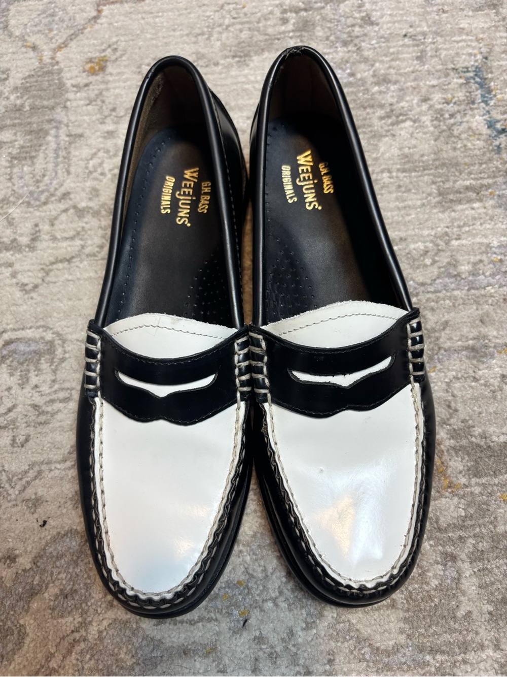 Weejuns Two-Tone Black and White Leather Penny Loafers - Women